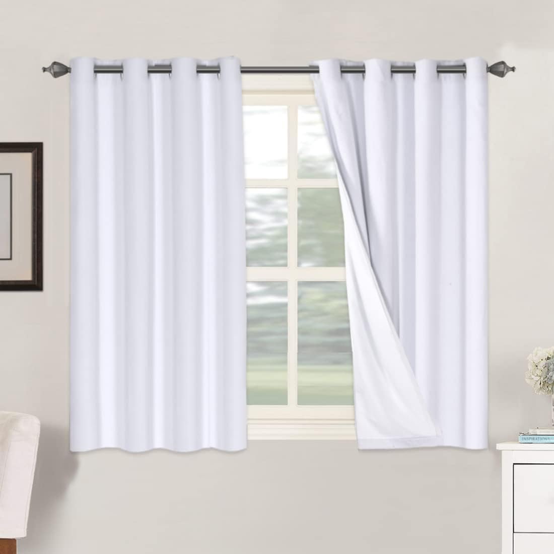 H.VERSAILTEX Linen 100% Blackout Curtains for Bedroom Full Light Blocking Curtains, Textured Window Curtain for Living Room 84 inch Grommet, Energy Efficient Curtains White Liner(2 Panels, Natural)