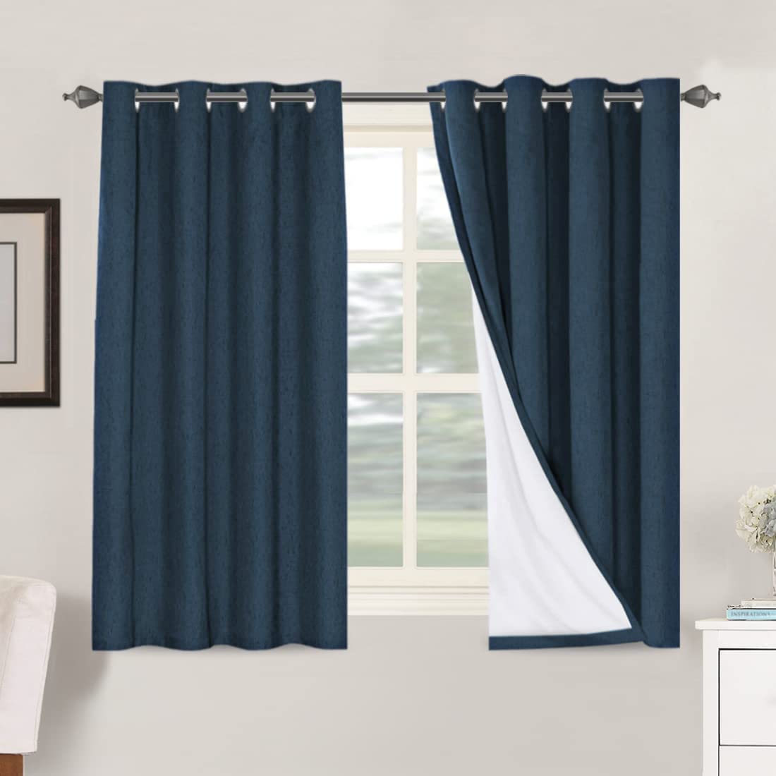 H.VERSAILTEX Linen 100% Blackout Curtains for Bedroom Full Light Blocking Curtains, Textured Window Curtain for Living Room 84 inch Grommet, Energy Efficient Curtains White Liner(2 Panels, Natural)