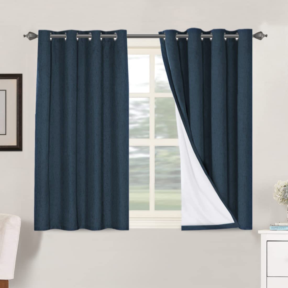 H.VERSAILTEX Linen 100% Blackout Curtains for Bedroom Full Light Blocking Curtains, Textured Window Curtain for Living Room 84 inch Grommet, Energy Efficient Curtains White Liner(2 Panels, Natural)