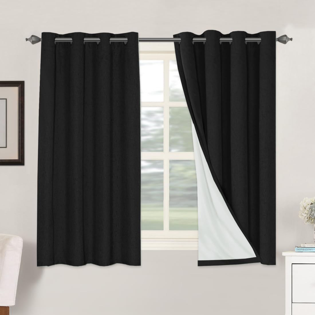 H.VERSAILTEX Linen 100% Blackout Curtains for Bedroom Full Light Blocking Curtains, Textured Window Curtain for Living Room 84 inch Grommet, Energy Efficient Curtains White Liner(2 Panels, Natural)