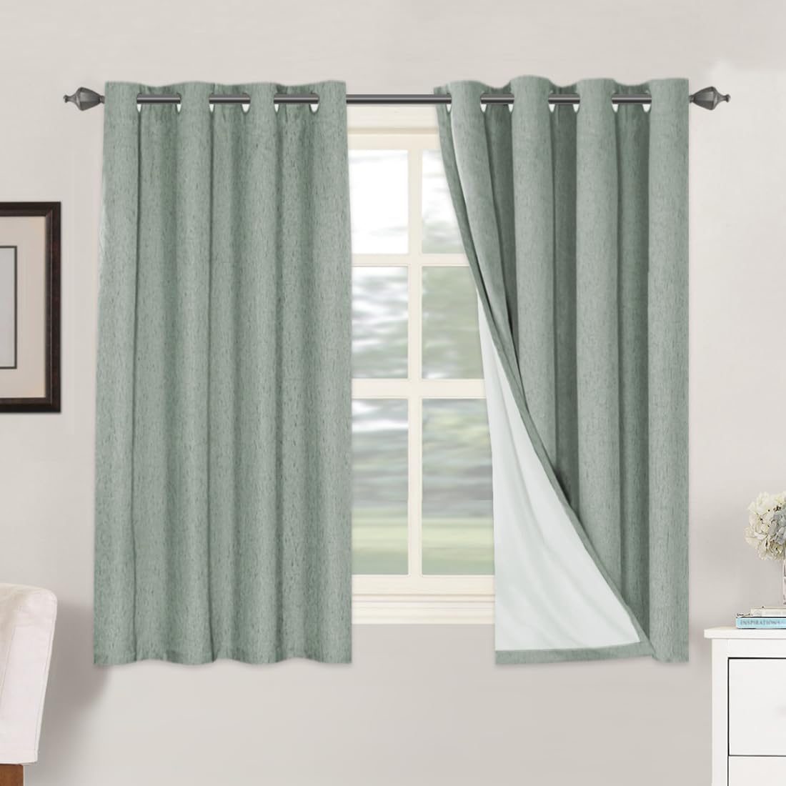 H.VERSAILTEX Linen 100% Blackout Curtains for Bedroom Full Light Blocking Curtains, Textured Window Curtain for Living Room 84 inch Grommet, Energy Efficient Curtains White Liner(2 Panels, Natural)