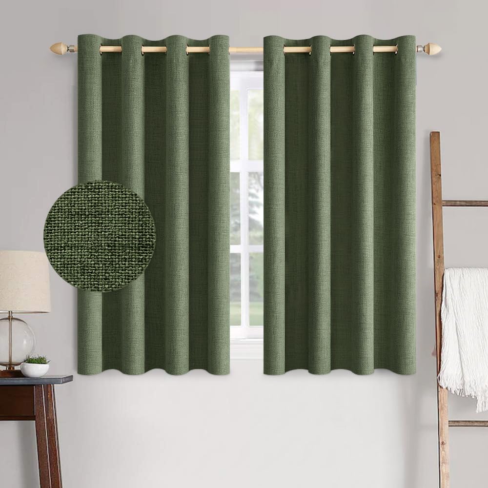 MIULEE 100% Blackout Linen Textured Curtains for Bedroom Solid Thermal Insulated Cream Grommet Room Darkening Curtains & Drapes Luxury Decor for Living Room Nursery 52 x 84 Inch (2 Panels)