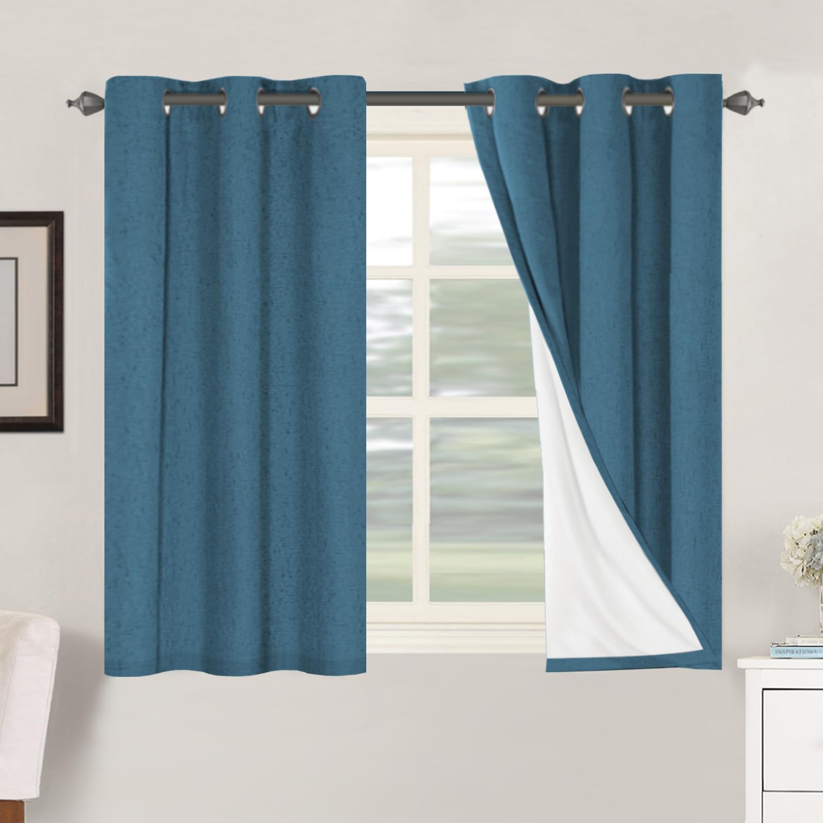H.VERSAILTEX Linen 100% Blackout Curtains for Bedroom Full Light Blocking Curtains, Textured Window Curtain for Living Room 84 inch Grommet, Energy Efficient Curtains White Liner(2 Panels, Natural)