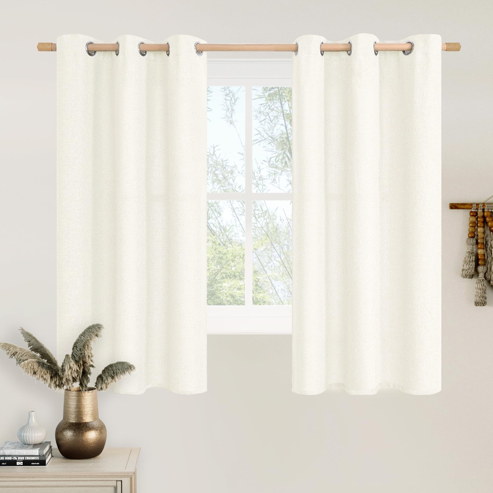 LAMIT Linen Curtains 84 inch Length 2 Panels, Grommet Thick Soft Light Filtering Curtains Privacy Living Room Window Drapes for Bedroom/Farmhouse, W52 x L84, Natural Beige