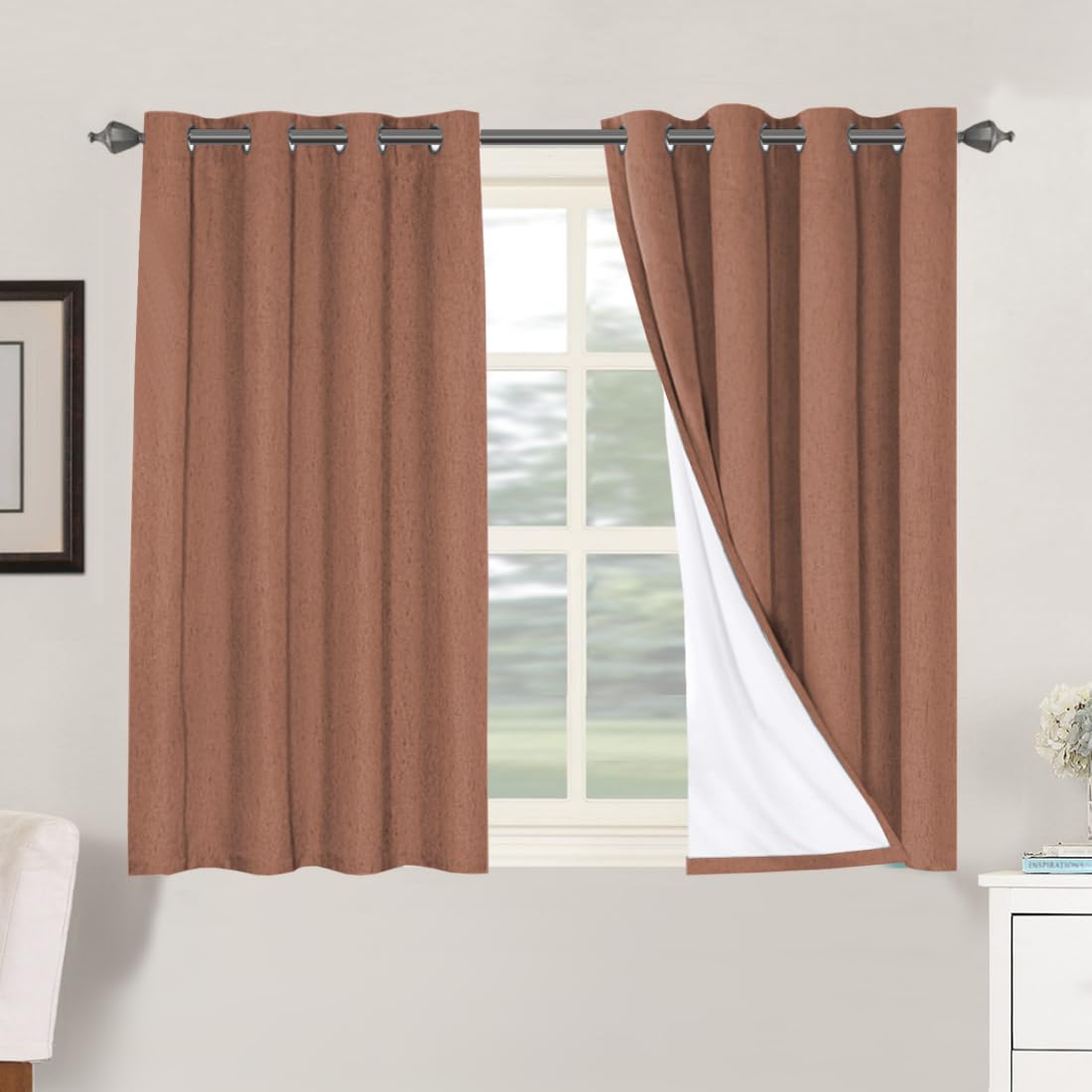 H.VERSAILTEX Linen 100% Blackout Curtains for Bedroom Full Light Blocking Curtains, Textured Window Curtain for Living Room 84 inch Grommet, Energy Efficient Curtains White Liner(2 Panels, Natural)