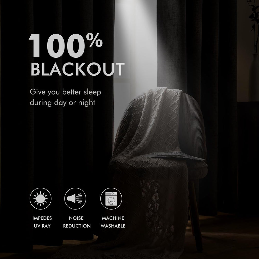 MIULEE 100% Blackout Linen Textured Curtains for Bedroom Solid Thermal Insulated Cream Grommet Room Darkening Curtains & Drapes Luxury Decor for Living Room Nursery 52 x 84 Inch (2 Panels)
