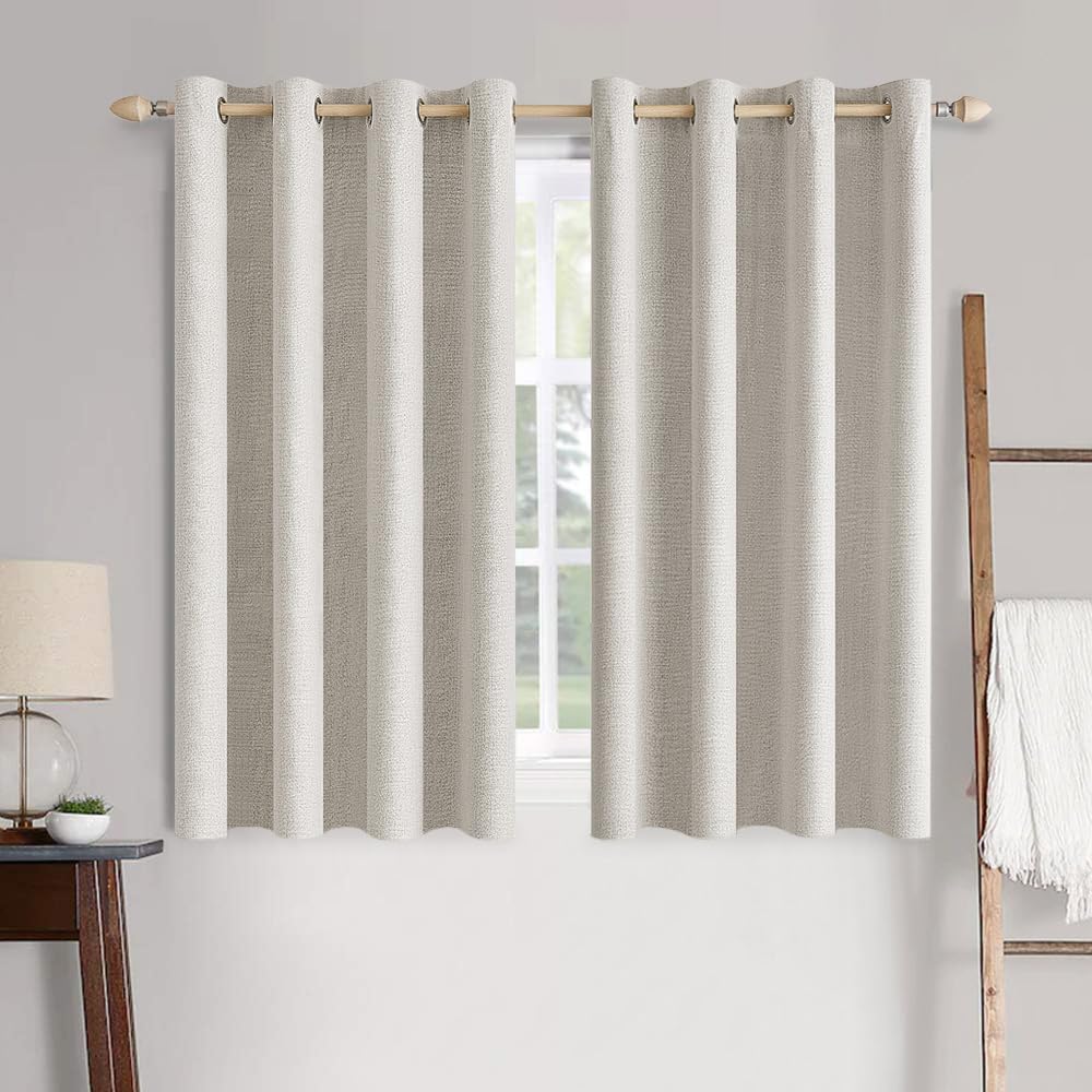 MIULEE 100% Blackout Linen Textured Curtains for Bedroom Solid Thermal Insulated Cream Grommet Room Darkening Curtains & Drapes Luxury Decor for Living Room Nursery 52 x 84 Inch (2 Panels)