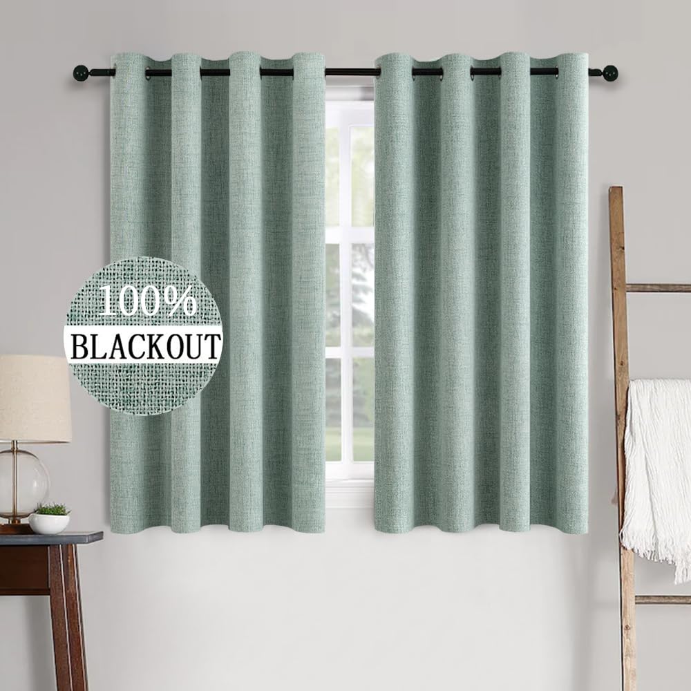 MIULEE 100% Blackout Linen Textured Curtains for Bedroom Solid Thermal Insulated Natural Beige Grommet Room Darkening Curtains & Drapes Luxury Decor for Living Room Nursery 52 x 96 Inch (2 Panels)