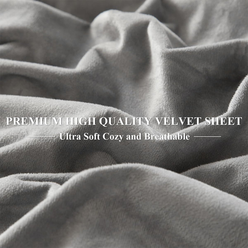 Ivellow Velvet Fitted Sheet Queen Size, 1 Pack Luxury Flannel Bed Sheets with 18” Extra Deep Pocket Queen Fitted Sheet Only Extra Soft Cozy Comfy Warmth Plush Grey Velvet Bottom Sheets No Pillowcases