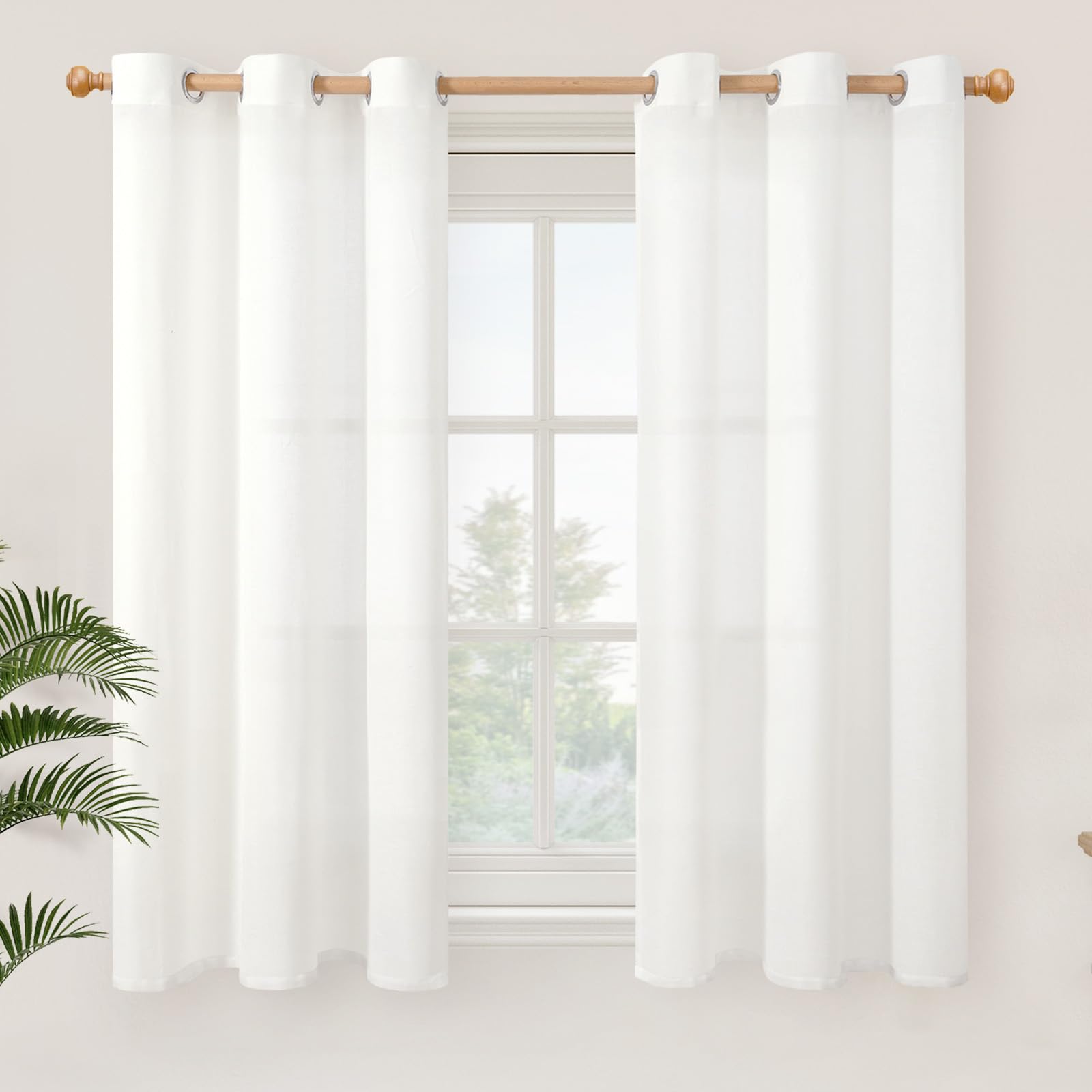 YoungsTex Linen Semi Sheer Curtains 63 Inch Length 2 Panels for Living Room - Light Filtering Drapes with Bronze Grommet Beige Window Treatments for Country Office Bedroom, 52 X 63 Inch