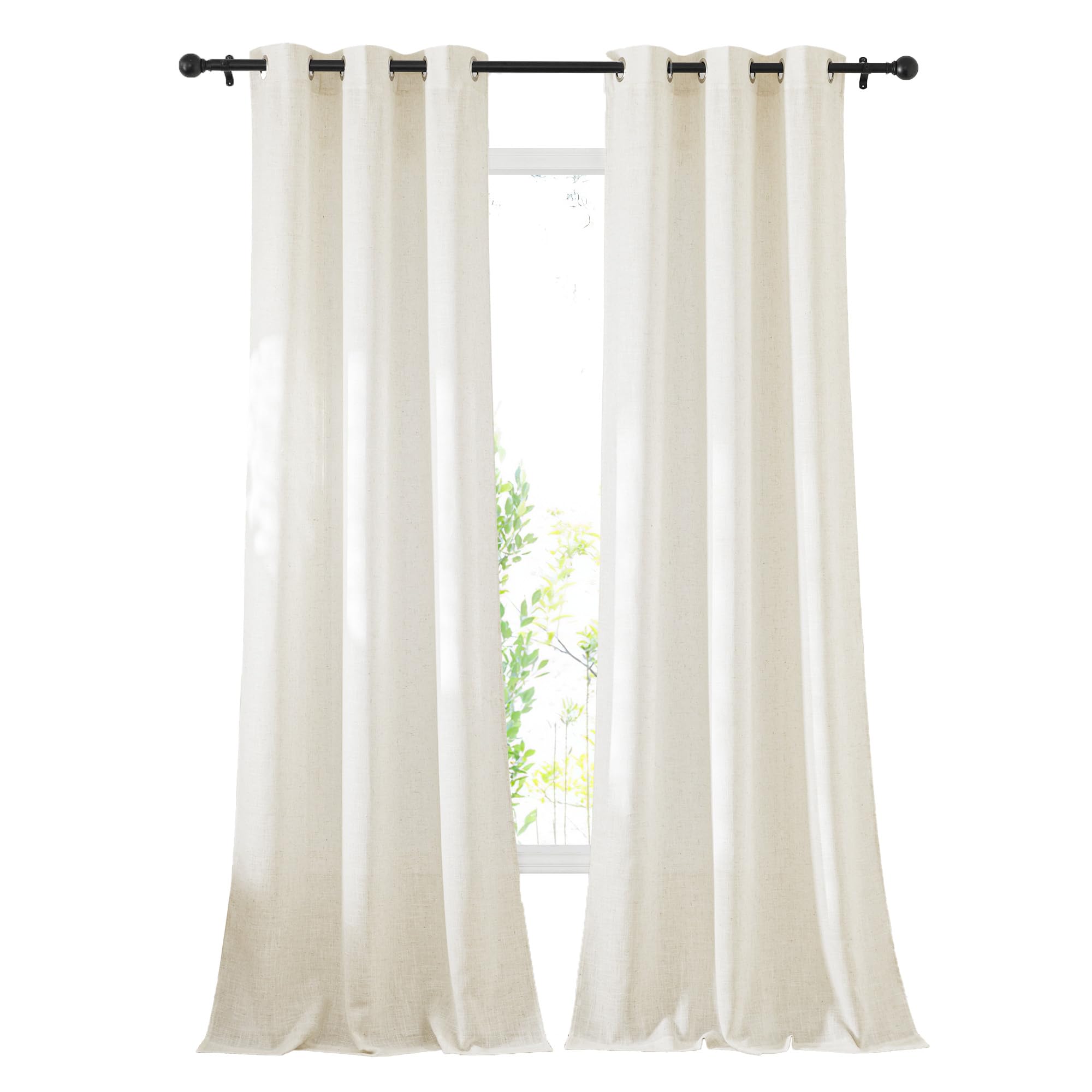 NICETOWN Semi Sheer Linen Curtains for Bedroom 84 inches Long, Grommet Privacy Vertical Farmhouse Window with Light Filtering for Living Room, Natural, W52 x L84, 2 Pieces