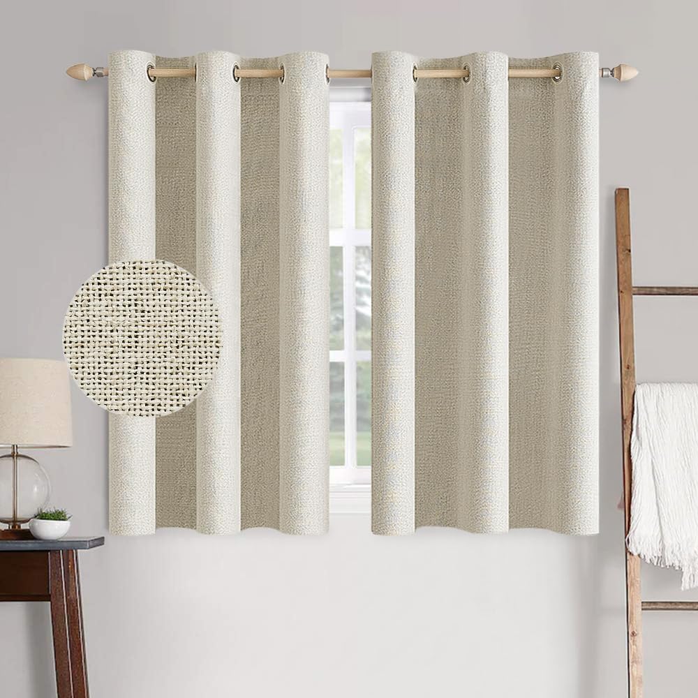 MIULEE 100% Blackout Linen Textured Curtains for Bedroom Solid Thermal Insulated Cream Grommet Room Darkening Curtains & Drapes Luxury Decor for Living Room Nursery 52 x 84 Inch (2 Panels)