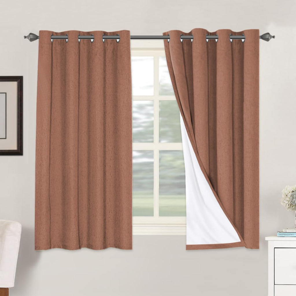 H.VERSAILTEX Linen 100% Blackout Curtains for Bedroom Full Light Blocking Curtains, Textured Window Curtain for Living Room 84 inch Grommet, Energy Efficient Curtains White Liner(2 Panels, Natural)