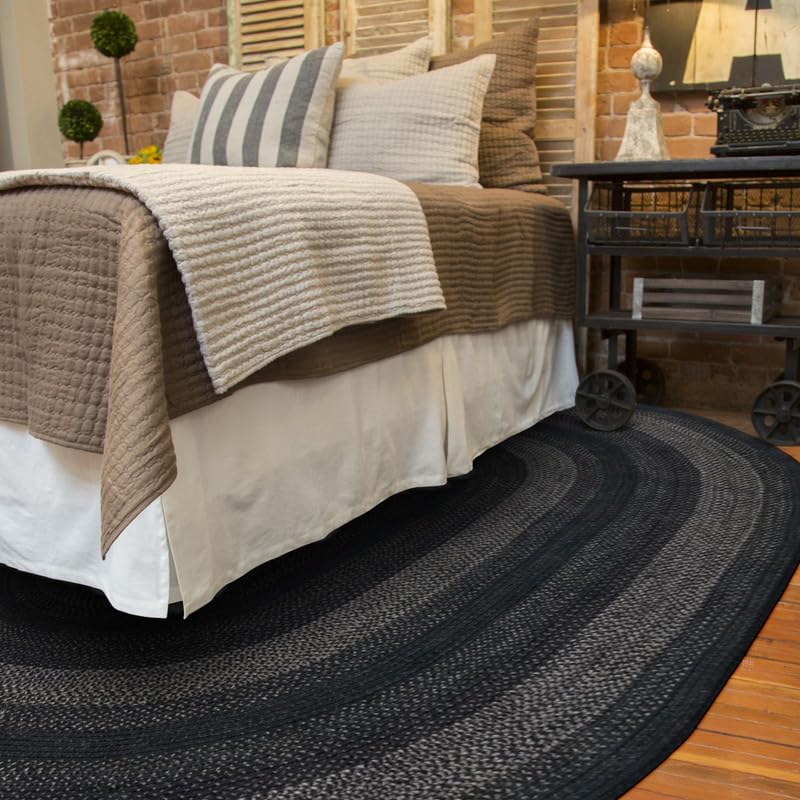 Homespice Gingerbread Black & Brown Braided Rug 20x30 - Jute Braided Kitchen Rugs for Country, Primitive Decor, Reversible, Pet-Friendly, Durable & Easy to Maintain