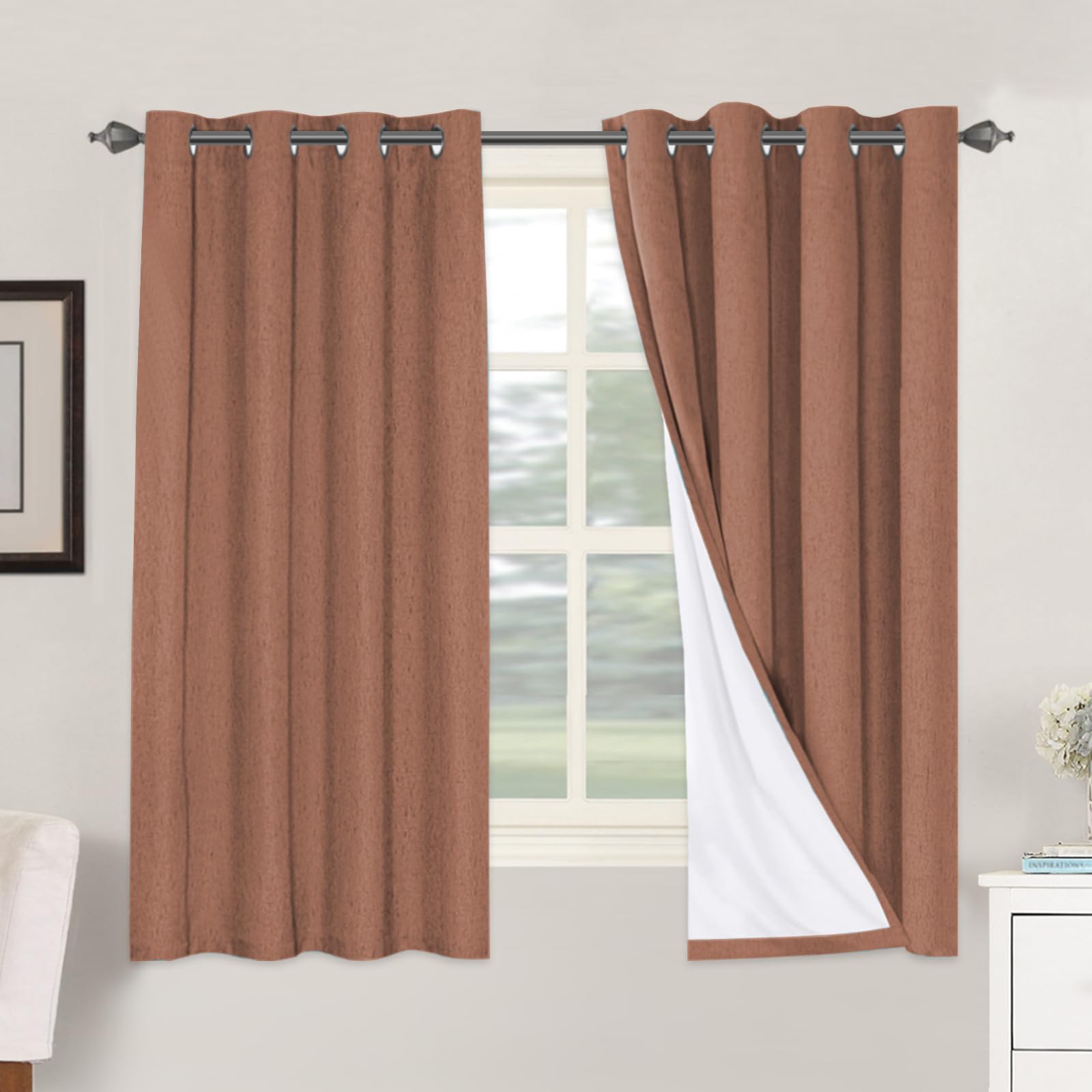H.VERSAILTEX Linen 100% Blackout Curtains for Bedroom Full Light Blocking Curtains, Textured Window Curtain for Living Room 84 inch Grommet, Energy Efficient Curtains White Liner(2 Panels, Natural)
