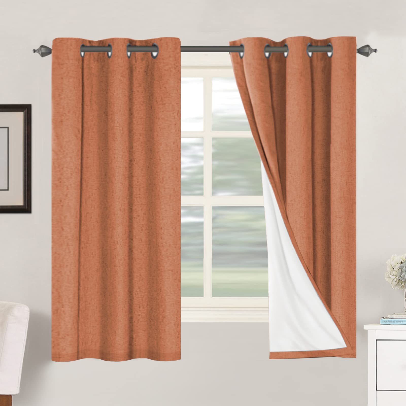 H.VERSAILTEX Linen 100% Blackout Curtains for Bedroom Full Light Blocking Curtains, Textured Window Curtain for Living Room 84 inch Grommet, Energy Efficient Curtains White Liner(2 Panels, Natural)