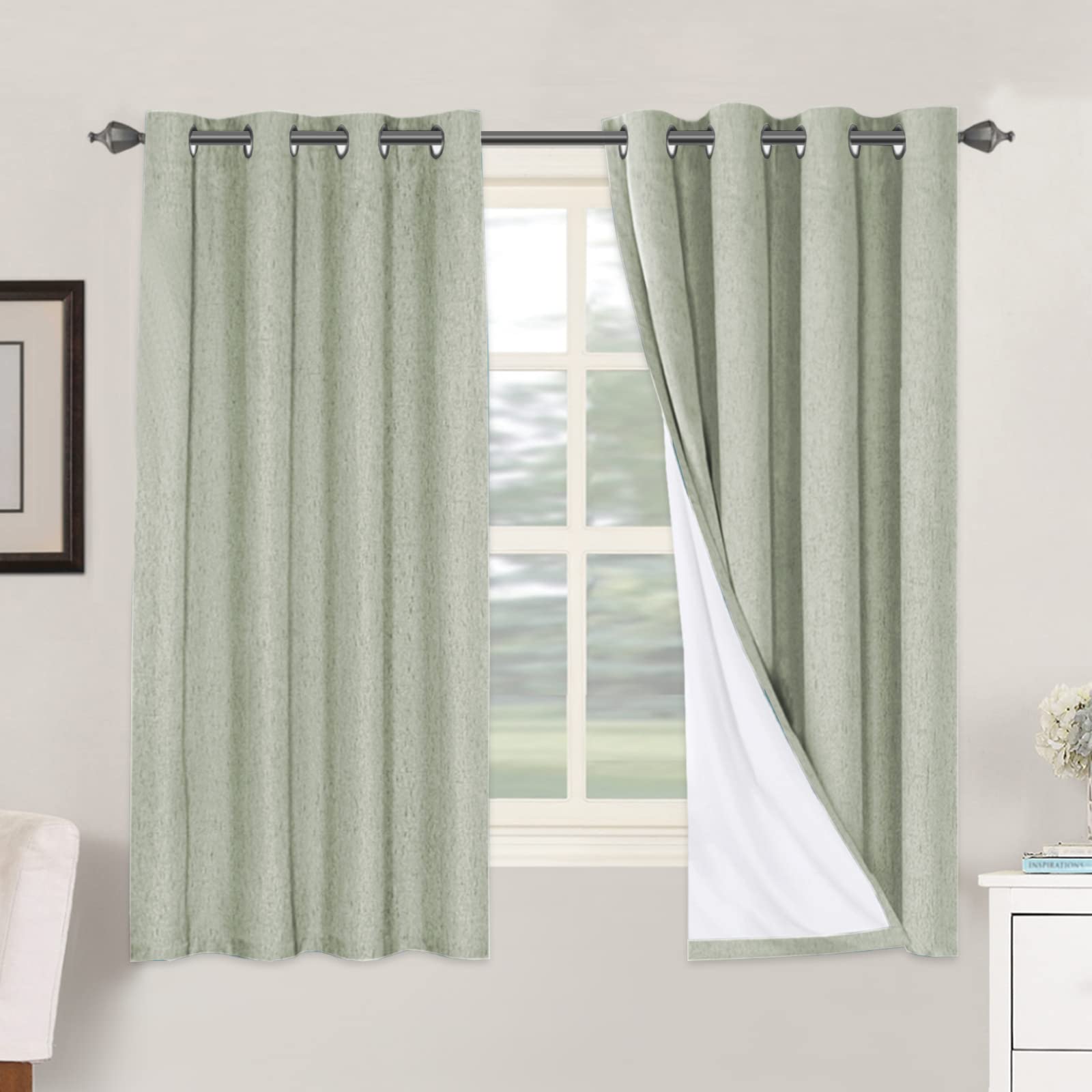 H.VERSAILTEX Linen 100% Blackout Curtains for Bedroom Full Light Blocking Curtains, Textured Window Curtain for Living Room 84 inch Grommet, Energy Efficient Curtains White Liner(2 Panels, Natural)