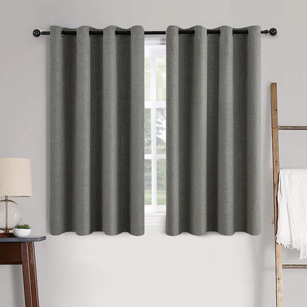 MIULEE 100% Blackout Linen Textured Curtains for Bedroom Solid Thermal Insulated Cream Grommet Room Darkening Curtains & Drapes Luxury Decor for Living Room Nursery 52 x 84 Inch (2 Panels)