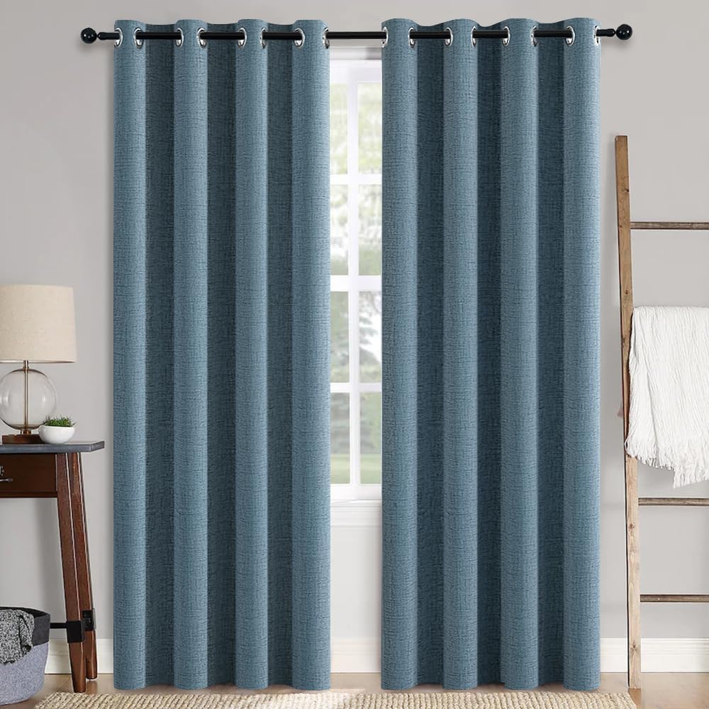 MIULEE 100% Blackout Linen Textured Curtains for Bedroom Solid Thermal Insulated Natural Beige Grommet Room Darkening Curtains & Drapes Luxury Decor for Living Room Nursery 52 x 96 Inch (2 Panels)