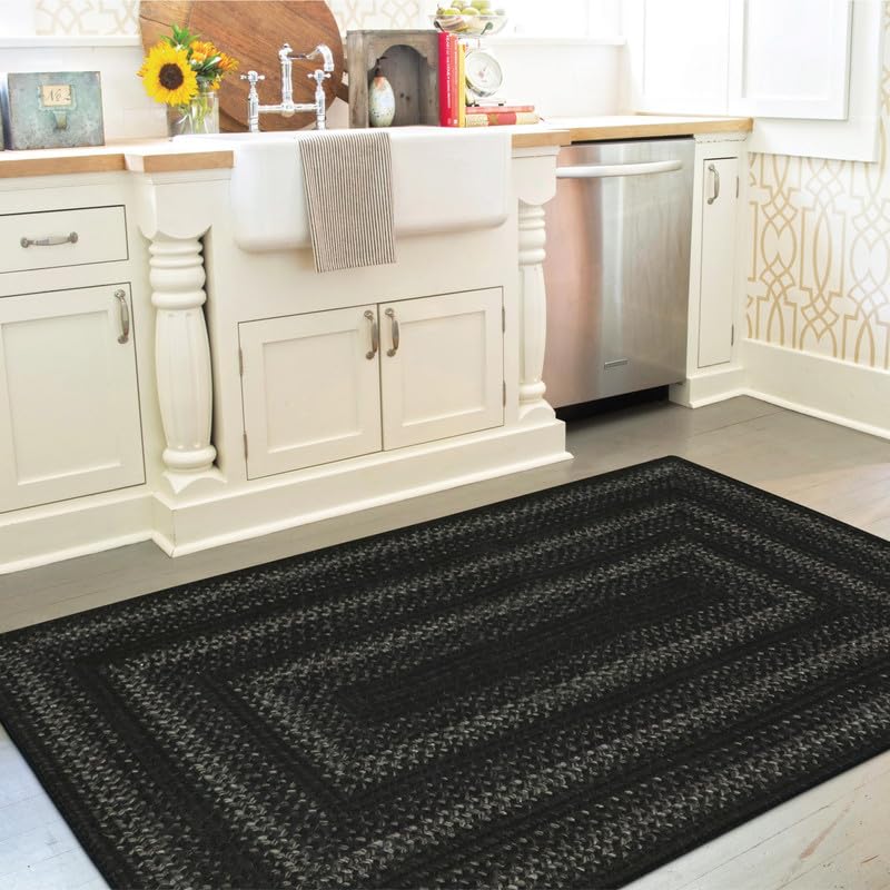 Homespice Gingerbread Black & Brown Braided Rug 20x30 - Jute Braided Kitchen Rugs for Country, Primitive Decor, Reversible, Pet-Friendly, Durable & Easy to Maintain