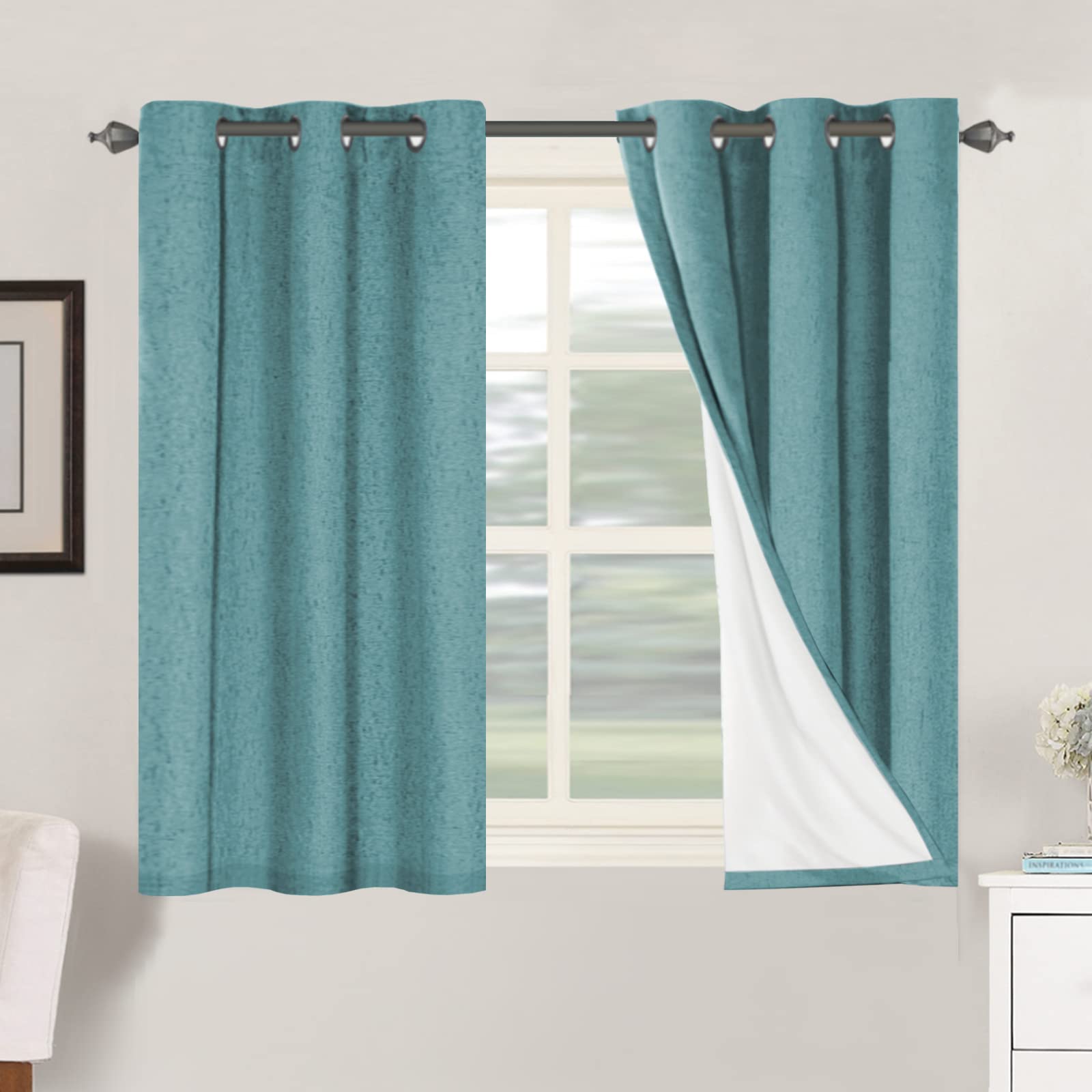 H.VERSAILTEX Linen 100% Blackout Curtains for Bedroom Full Light Blocking Curtains, Textured Window Curtain for Living Room 84 inch Grommet, Energy Efficient Curtains White Liner(2 Panels, Natural)