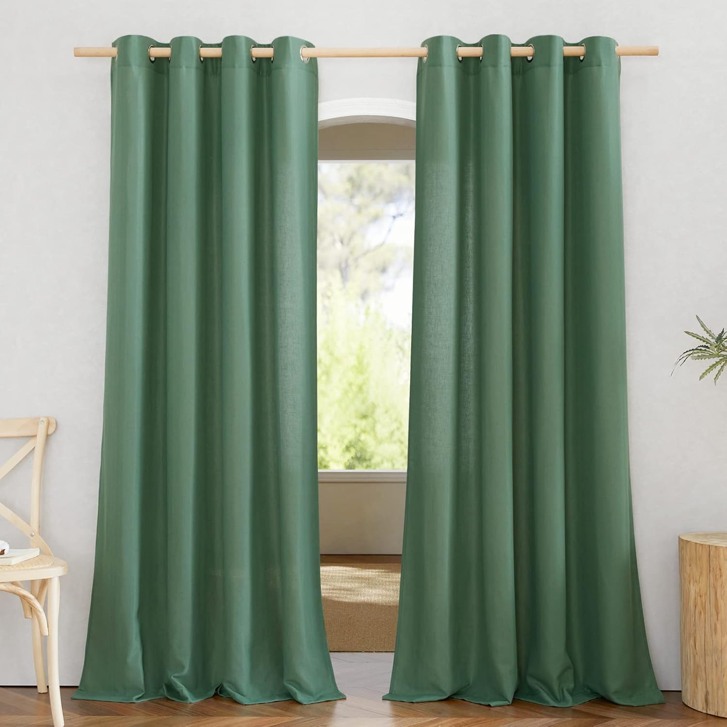 NICETOWN Natural Linen Curtains 84 inch Long 2 Panels Set, Grommet Top Thick Linen Burlap Semi Sheer Vertical Drapes Privacy Assured with Light Filtering for Bedroom/Living Room, W55 x L84