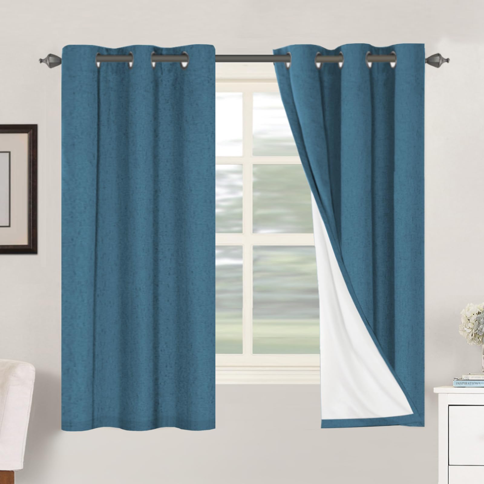 H.VERSAILTEX Linen 100% Blackout Curtains for Bedroom Full Light Blocking Curtains, Textured Window Curtain for Living Room 84 inch Grommet, Energy Efficient Curtains White Liner(2 Panels, Natural)