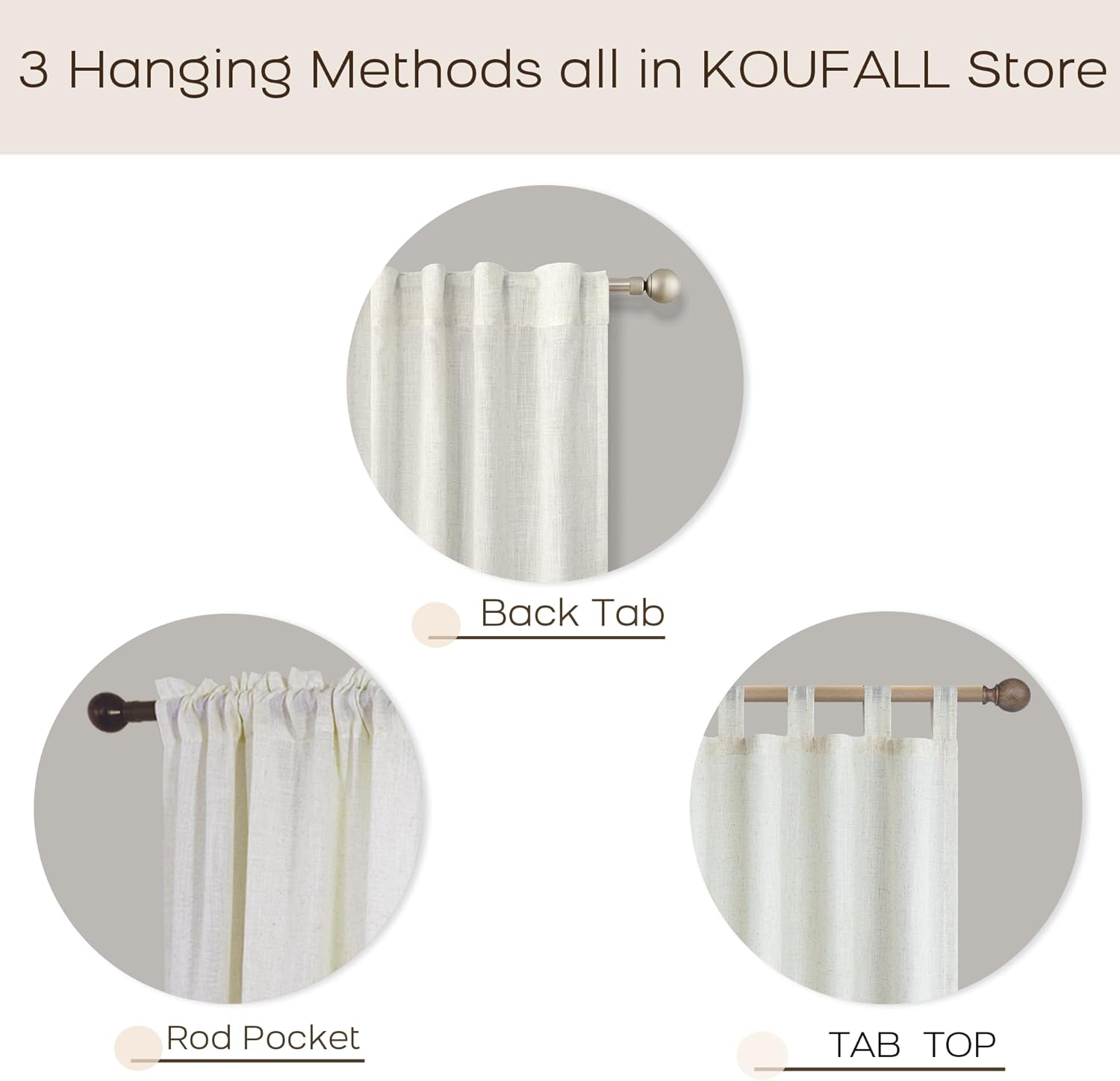 KOUFALL Linen Curtains for Living Room, Bronze Grommet, Semi Sheer Light Filtering Curtains, Neutral Cream Farmhouse Curtain Drapes 84 Inches Long 2 Panels Set