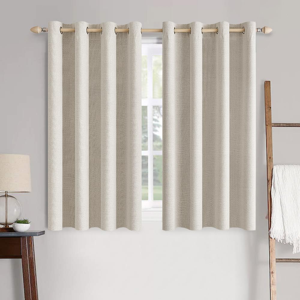 MIULEE 100% Blackout Linen Textured Curtains for Bedroom Solid Thermal Insulated Cream Grommet Room Darkening Curtains & Drapes Luxury Decor for Living Room Nursery 52 x 84 Inch (2 Panels)