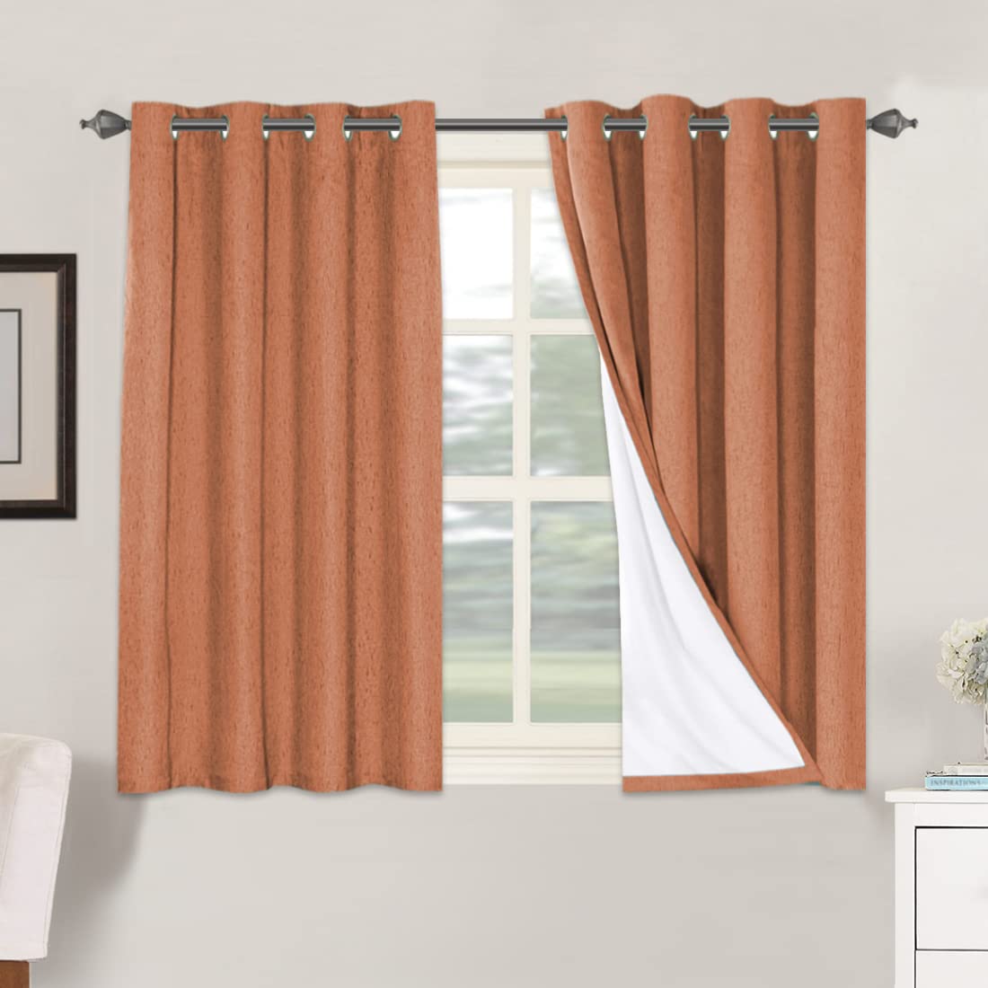 H.VERSAILTEX Linen 100% Blackout Curtains for Bedroom Full Light Blocking Curtains, Textured Window Curtain for Living Room 84 inch Grommet, Energy Efficient Curtains White Liner(2 Panels, Natural)
