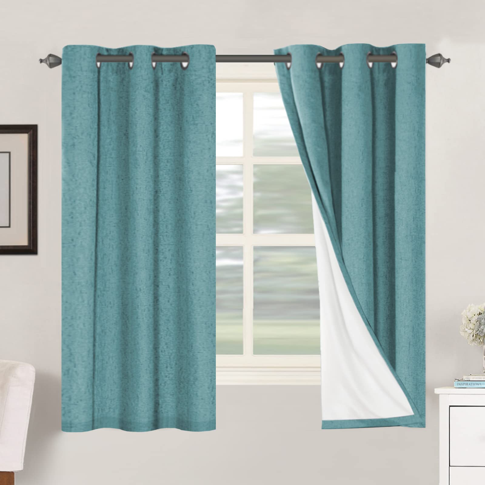 H.VERSAILTEX Linen 100% Blackout Curtains for Bedroom Full Light Blocking Curtains, Textured Window Curtain for Living Room 84 inch Grommet, Energy Efficient Curtains White Liner(2 Panels, Natural)