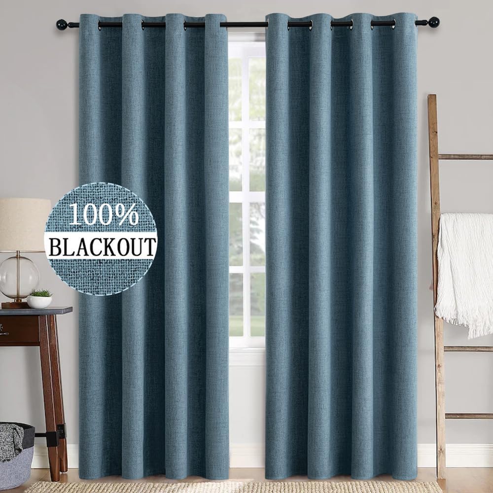 MIULEE 100% Blackout Linen Textured Curtains for Bedroom Solid Thermal Insulated Natural Beige Grommet Room Darkening Curtains & Drapes Luxury Decor for Living Room Nursery 52 x 96 Inch (2 Panels)