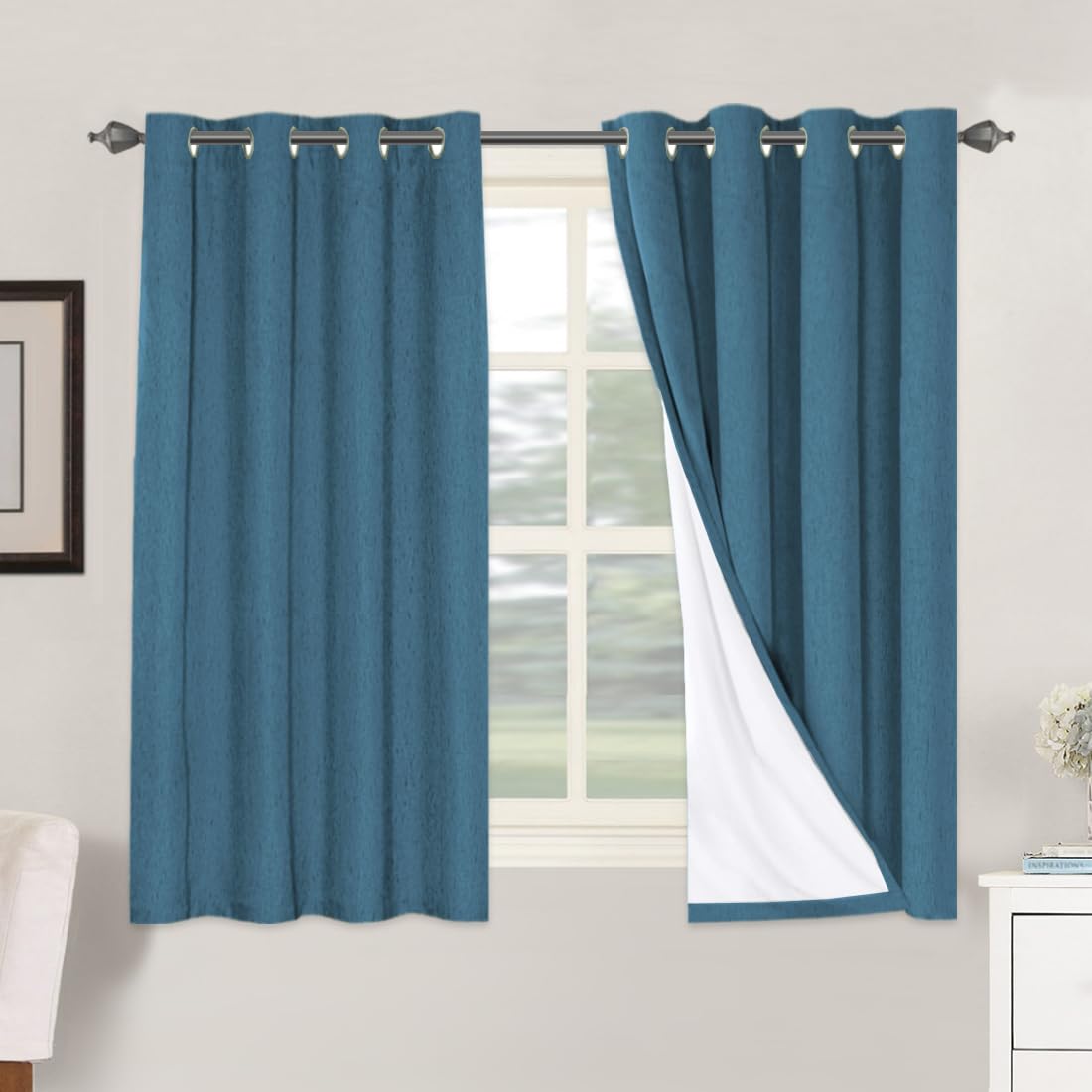 H.VERSAILTEX Linen 100% Blackout Curtains for Bedroom Full Light Blocking Curtains, Textured Window Curtain for Living Room 84 inch Grommet, Energy Efficient Curtains White Liner(2 Panels, Natural)
