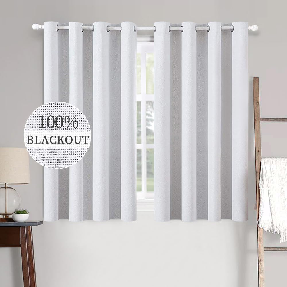 MIULEE 100% Blackout Linen Textured Curtains for Bedroom Solid Thermal Insulated Cream Grommet Room Darkening Curtains & Drapes Luxury Decor for Living Room Nursery 52 x 84 Inch (2 Panels)