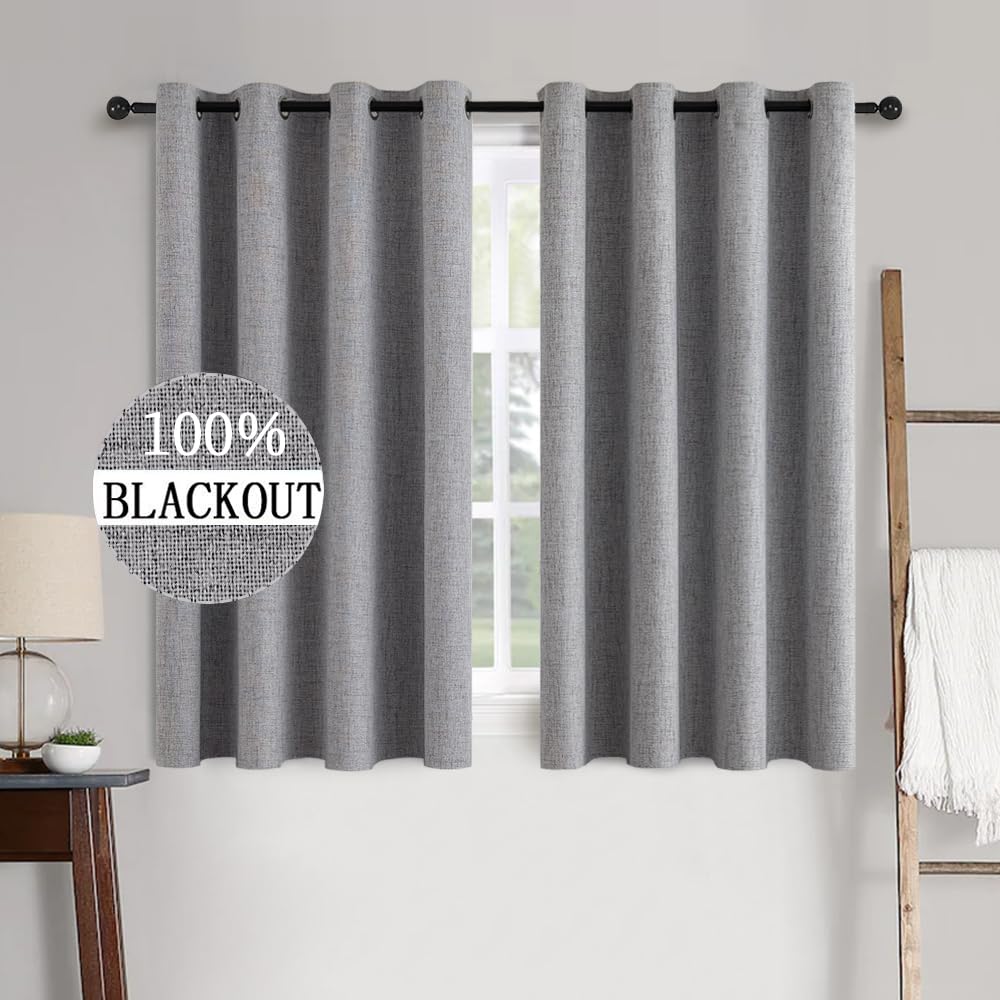 MIULEE 100% Blackout Linen Textured Curtains for Bedroom Solid Thermal Insulated Natural Beige Grommet Room Darkening Curtains & Drapes Luxury Decor for Living Room Nursery 52 x 96 Inch (2 Panels)