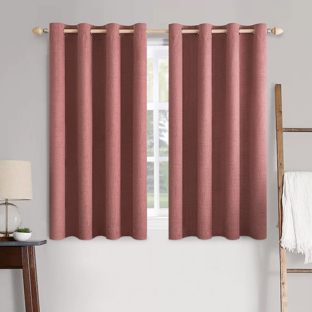 MIULEE 100% Blackout Linen Textured Curtains for Bedroom Solid Thermal Insulated Cream Grommet Room Darkening Curtains & Drapes Luxury Decor for Living Room Nursery 52 x 84 Inch (2 Panels)