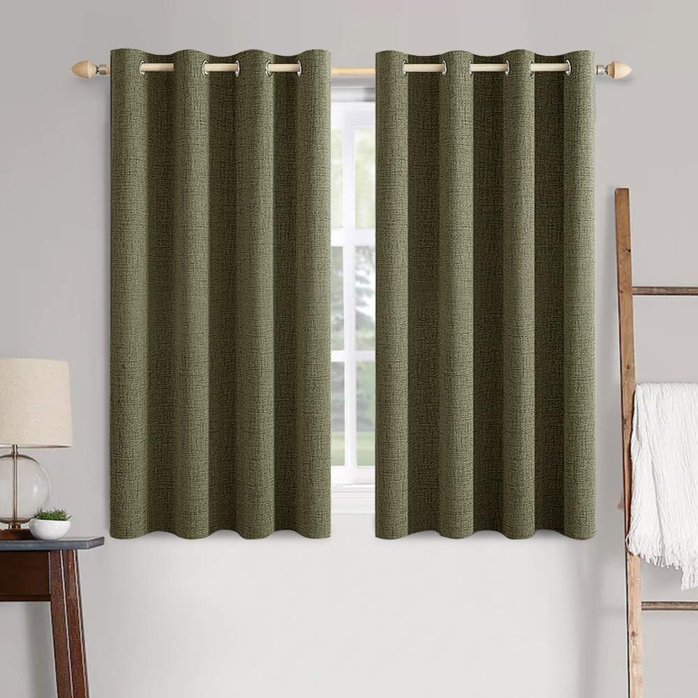 MIULEE 100% Blackout Linen Textured Curtains for Bedroom Solid Thermal Insulated Cream Grommet Room Darkening Curtains & Drapes Luxury Decor for Living Room Nursery 52 x 84 Inch (2 Panels)