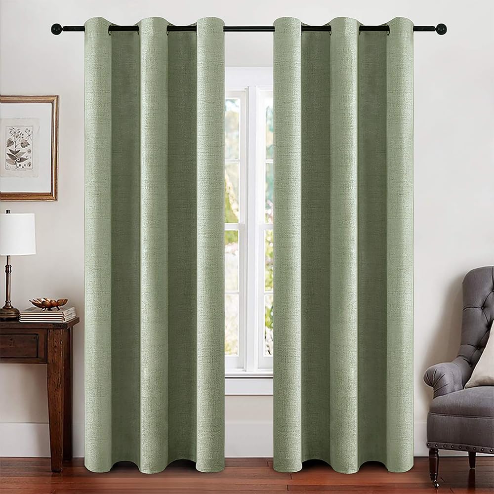MIULEE 100% Blackout Linen Textured Curtains for Bedroom Solid Thermal Insulated Natural Beige Grommet Room Darkening Curtains & Drapes Luxury Decor for Living Room Nursery 52 x 96 Inch (2 Panels)