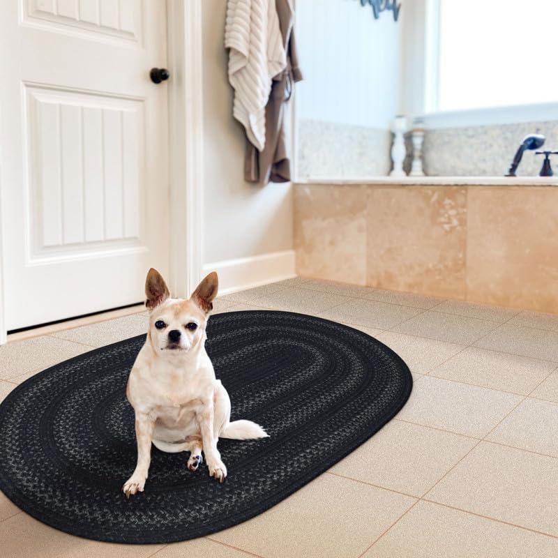 Homespice Gingerbread Black & Brown Braided Rug 20x30 - Jute Braided Kitchen Rugs for Country, Primitive Decor, Reversible, Pet-Friendly, Durable & Easy to Maintain