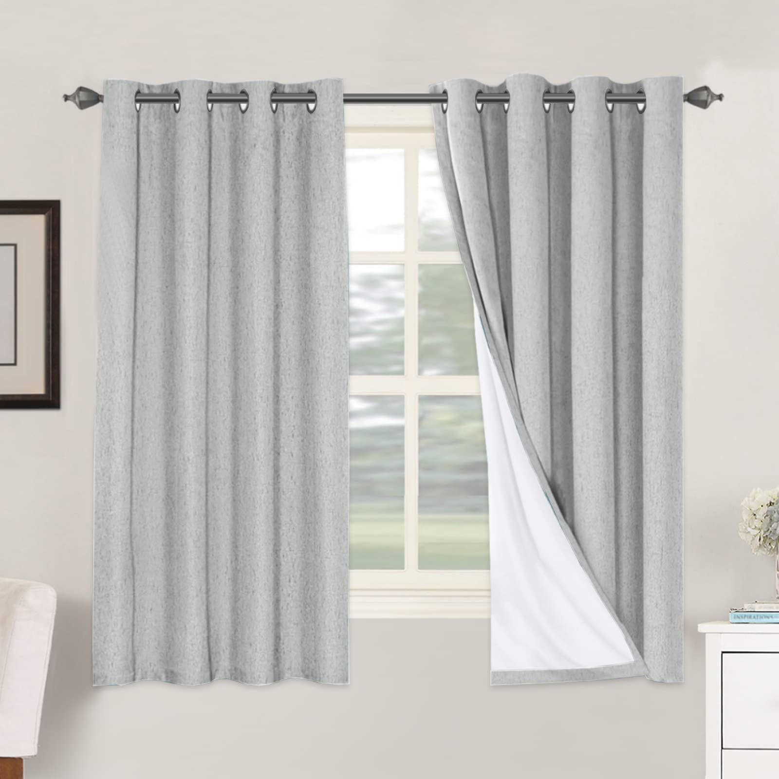 H.VERSAILTEX Linen 100% Blackout Curtains for Bedroom Full Light Blocking Curtains, Textured Window Curtain for Living Room 84 inch Grommet, Energy Efficient Curtains White Liner(2 Panels, Natural)