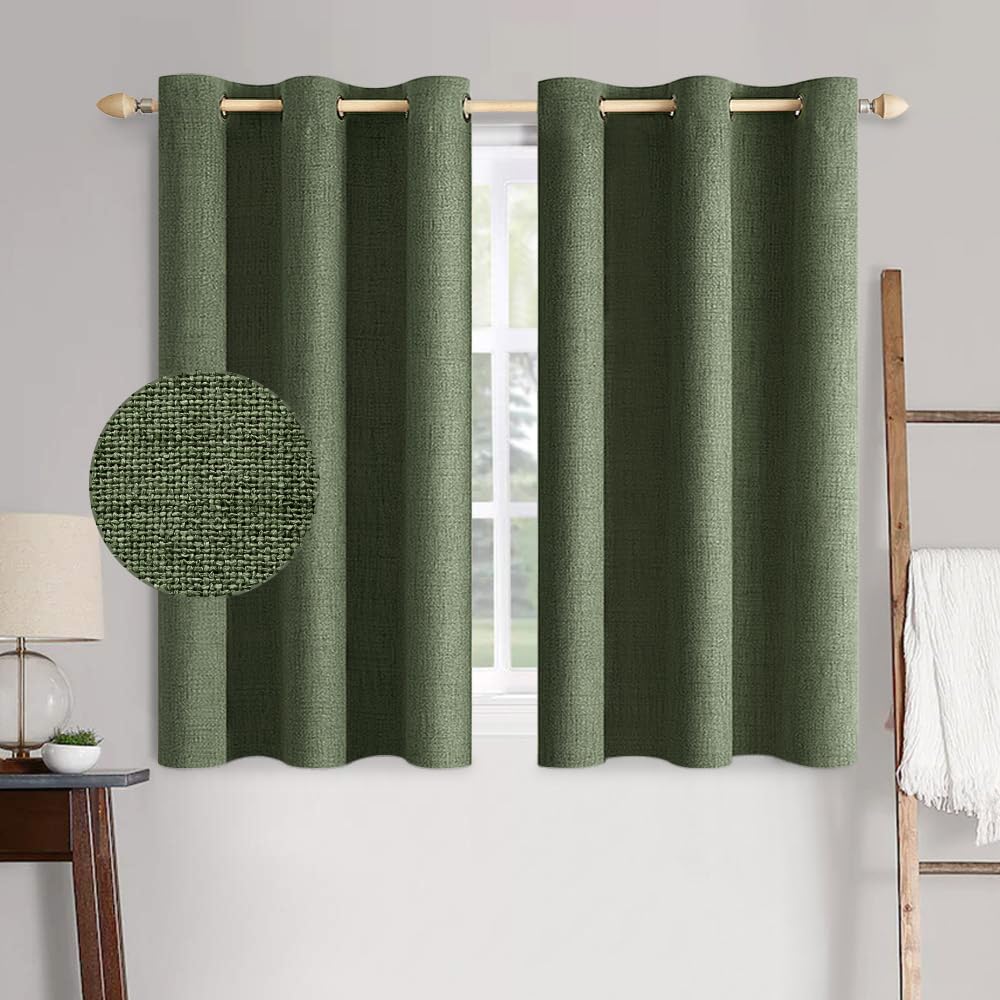 MIULEE 100% Blackout Linen Textured Curtains for Bedroom Solid Thermal Insulated Natural Beige Grommet Room Darkening Curtains & Drapes Luxury Decor for Living Room Nursery 52 x 96 Inch (2 Panels)