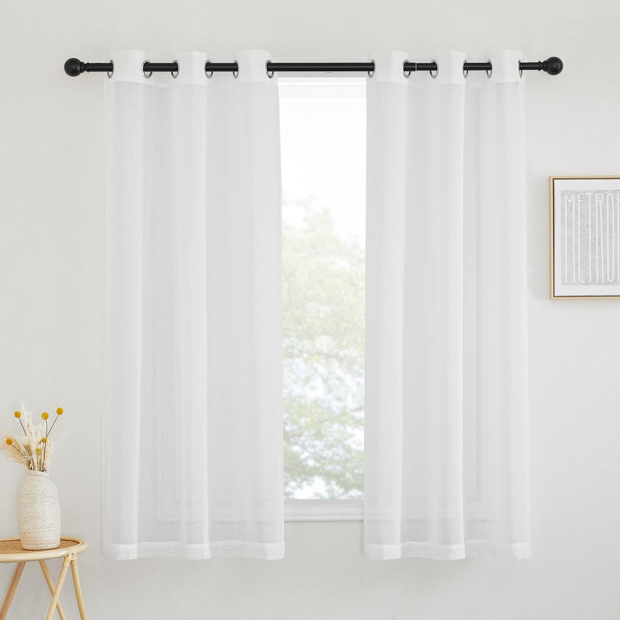 NICETOWN Semi Sheer Linen Curtains for Bedroom 84 inches Long, Grommet Privacy Vertical Farmhouse Window with Light Filtering for Living Room, Natural, W52 x L84, 2 Pieces