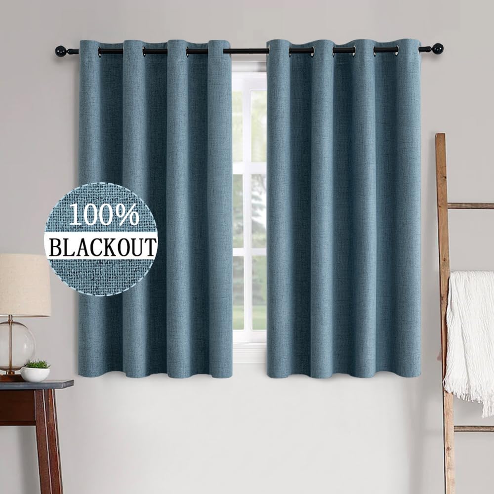 MIULEE 100% Blackout Linen Textured Curtains for Bedroom Solid Thermal Insulated Cream Grommet Room Darkening Curtains & Drapes Luxury Decor for Living Room Nursery 52 x 84 Inch (2 Panels)