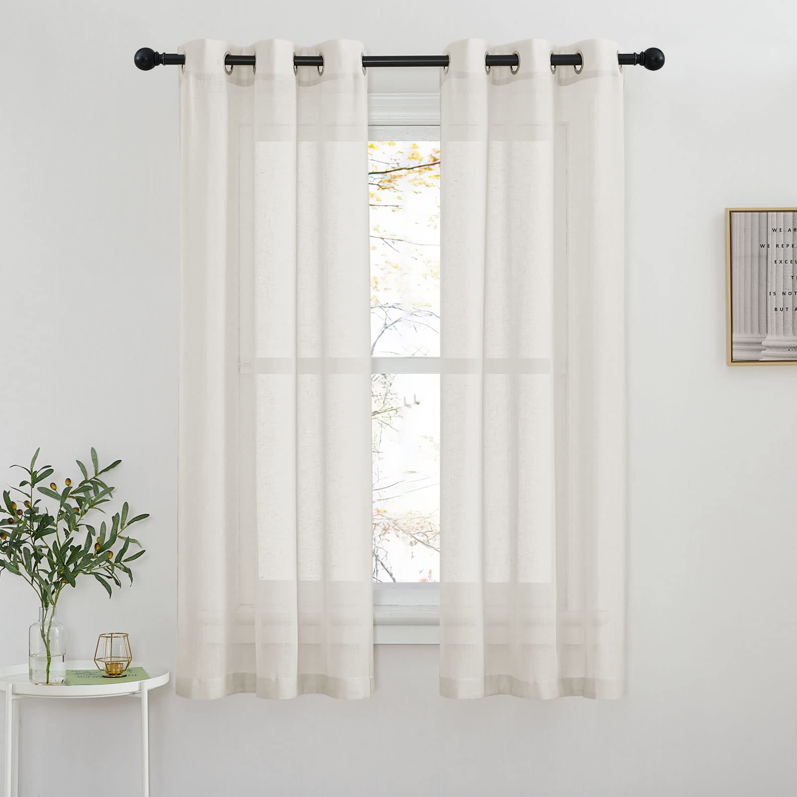 NICETOWN Semi Sheer Linen Curtains for Bedroom 84 inches Long, Grommet Privacy Vertical Farmhouse Window with Light Filtering for Living Room, Natural, W52 x L84, 2 Pieces