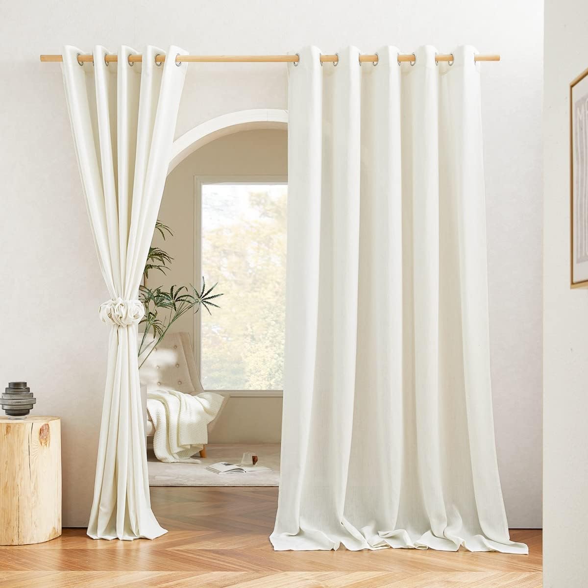 NICETOWN Natural Linen Curtains 84 inch Long 2 Panels Set, Grommet Top Thick Linen Burlap Semi Sheer Vertical Drapes Privacy Assured with Light Filtering for Bedroom/Living Room, W55 x L84