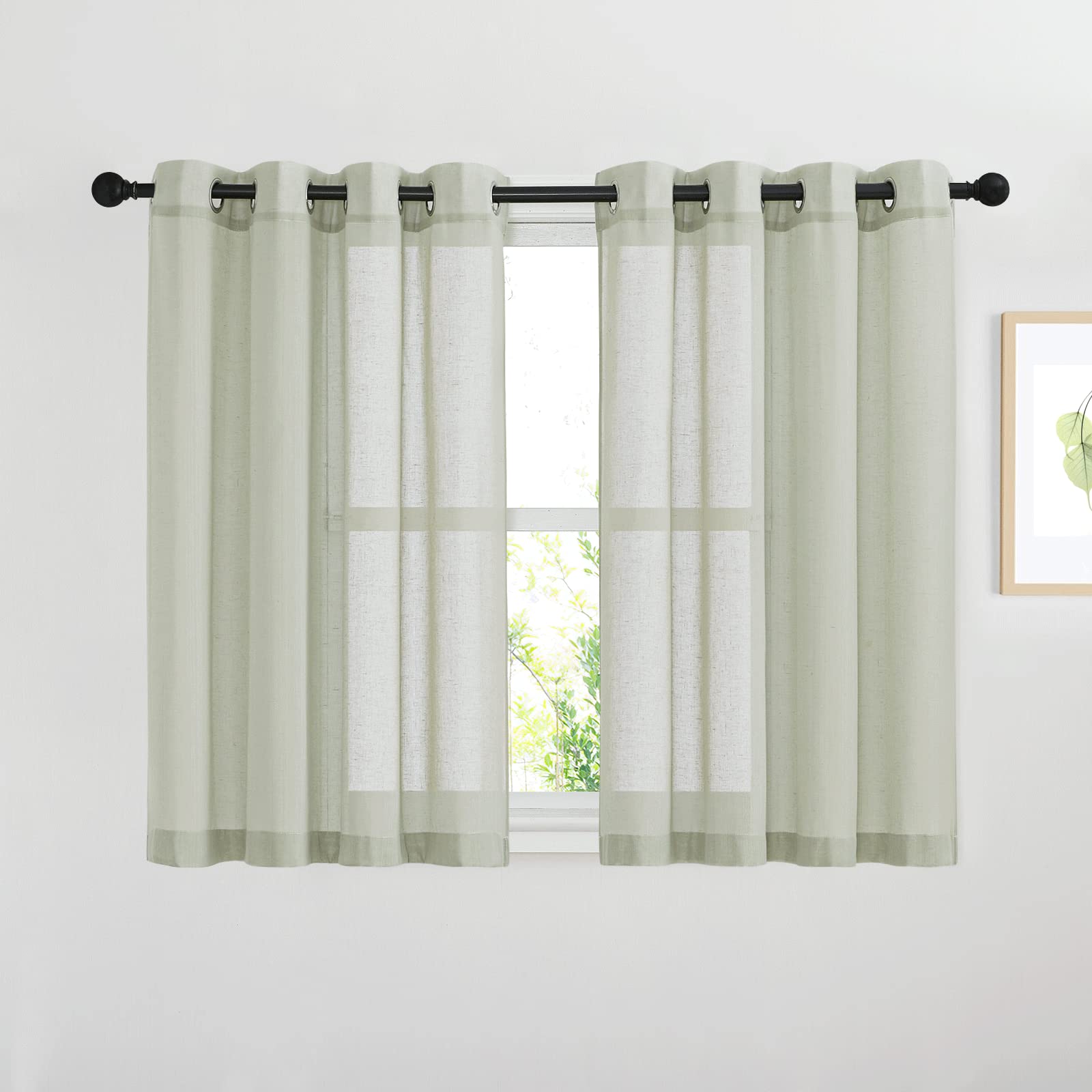 NICETOWN Semi Sheer Linen Curtains for Bedroom 84 inches Long, Grommet Privacy Vertical Farmhouse Window with Light Filtering for Living Room, Natural, W52 x L84, 2 Pieces