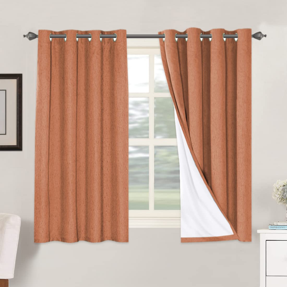 H.VERSAILTEX Linen 100% Blackout Curtains for Bedroom Full Light Blocking Curtains, Textured Window Curtain for Living Room 84 inch Grommet, Energy Efficient Curtains White Liner(2 Panels, Natural)