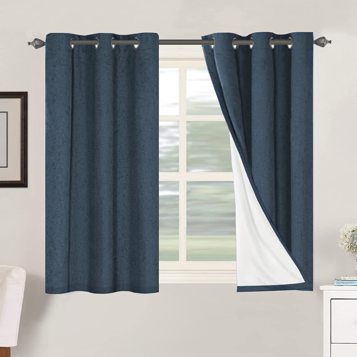 H.VERSAILTEX Linen 100% Blackout Curtains for Bedroom Full Light Blocking Curtains, Textured Window Curtain for Living Room 84 inch Grommet, Energy Efficient Curtains White Liner(2 Panels, Natural)