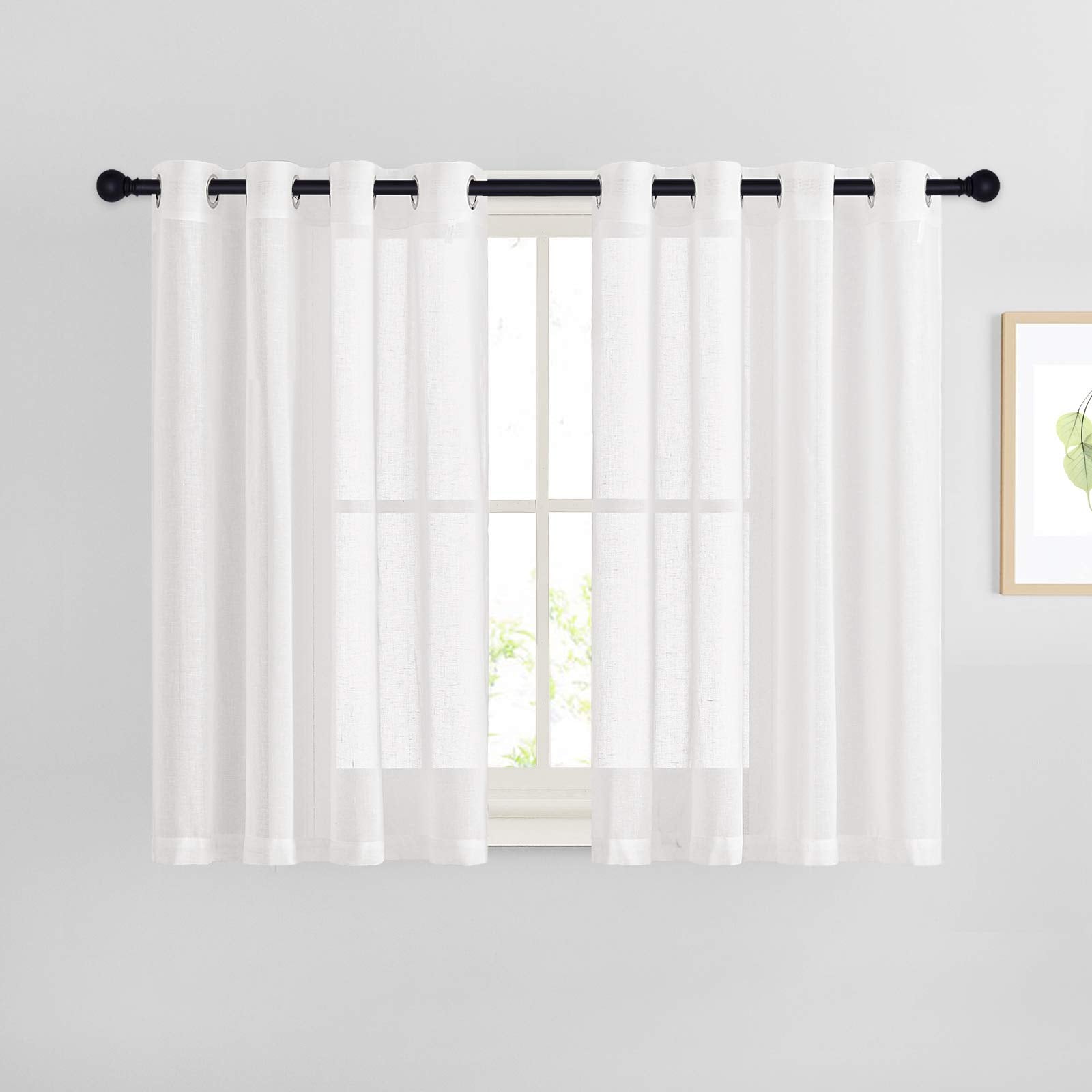NICETOWN Semi Sheer Linen Curtains for Bedroom 84 inches Long, Grommet Privacy Vertical Farmhouse Window with Light Filtering for Living Room, Natural, W52 x L84, 2 Pieces