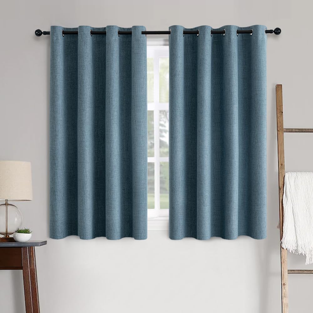 MIULEE 100% Blackout Linen Textured Curtains for Bedroom Solid Thermal Insulated Natural Beige Grommet Room Darkening Curtains & Drapes Luxury Decor for Living Room Nursery 52 x 96 Inch (2 Panels)